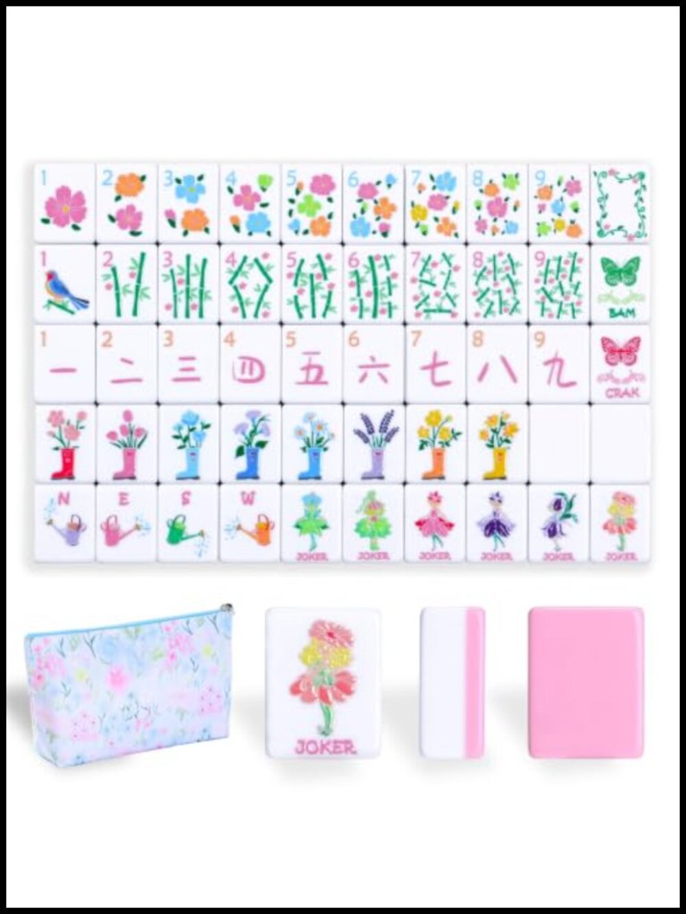 American Mahjong Tile Set 160 Pink Printed Melamine Tiles with Bag and